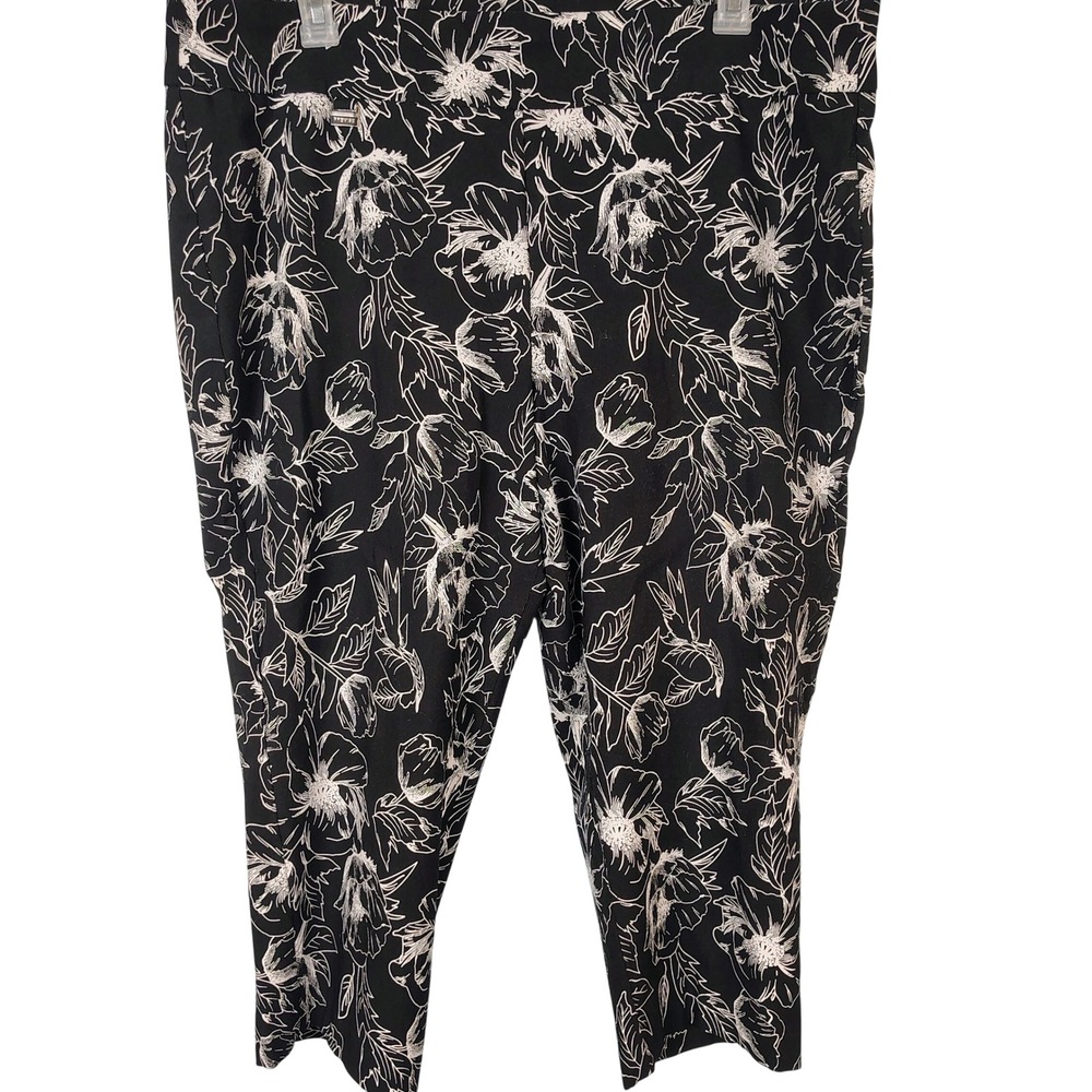 Premise Woman Plus 3X Black White Floral Sketch Cropped Stretch Pull On Pants